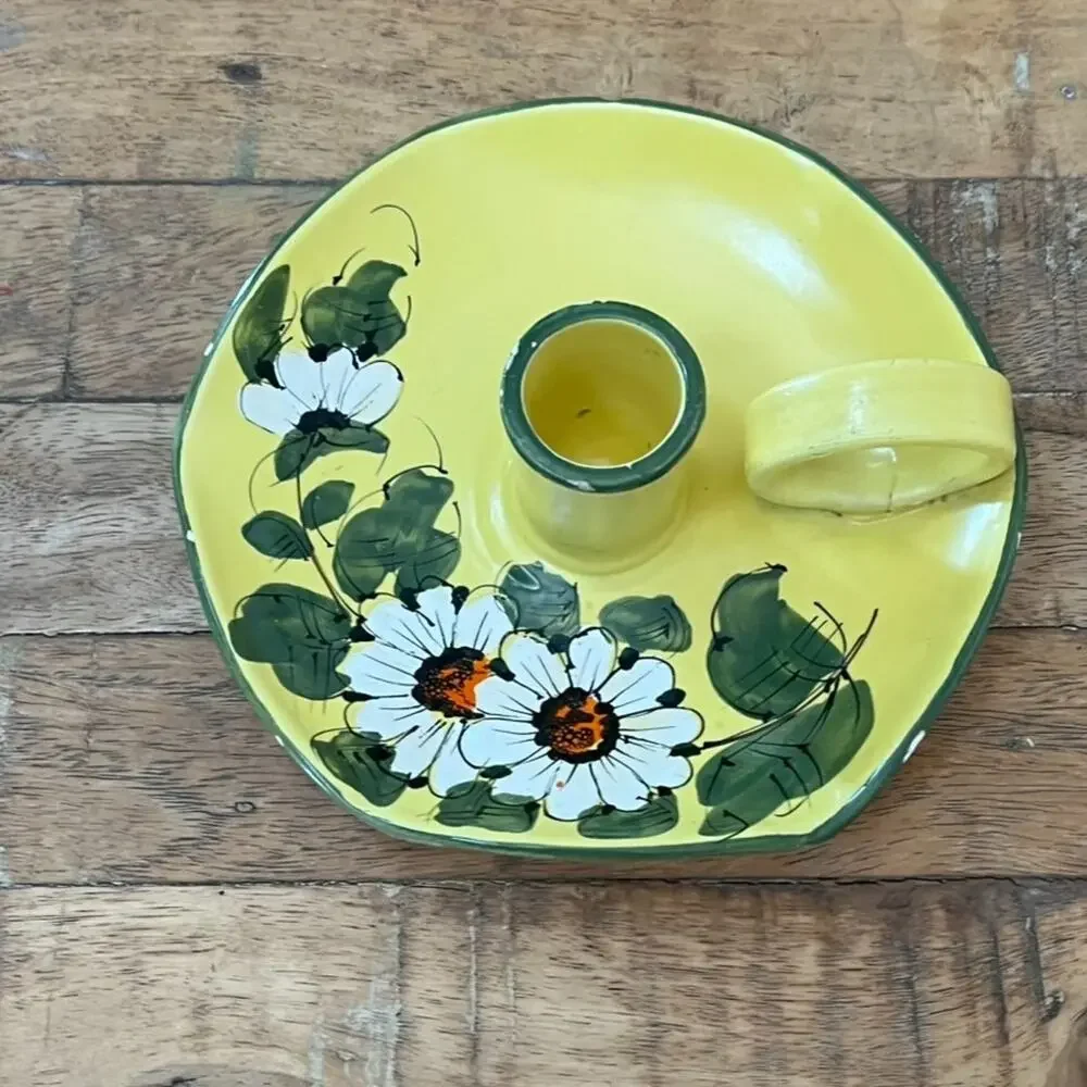 Vintage 1922 Italian Daisy Yellow Candle Holder 6